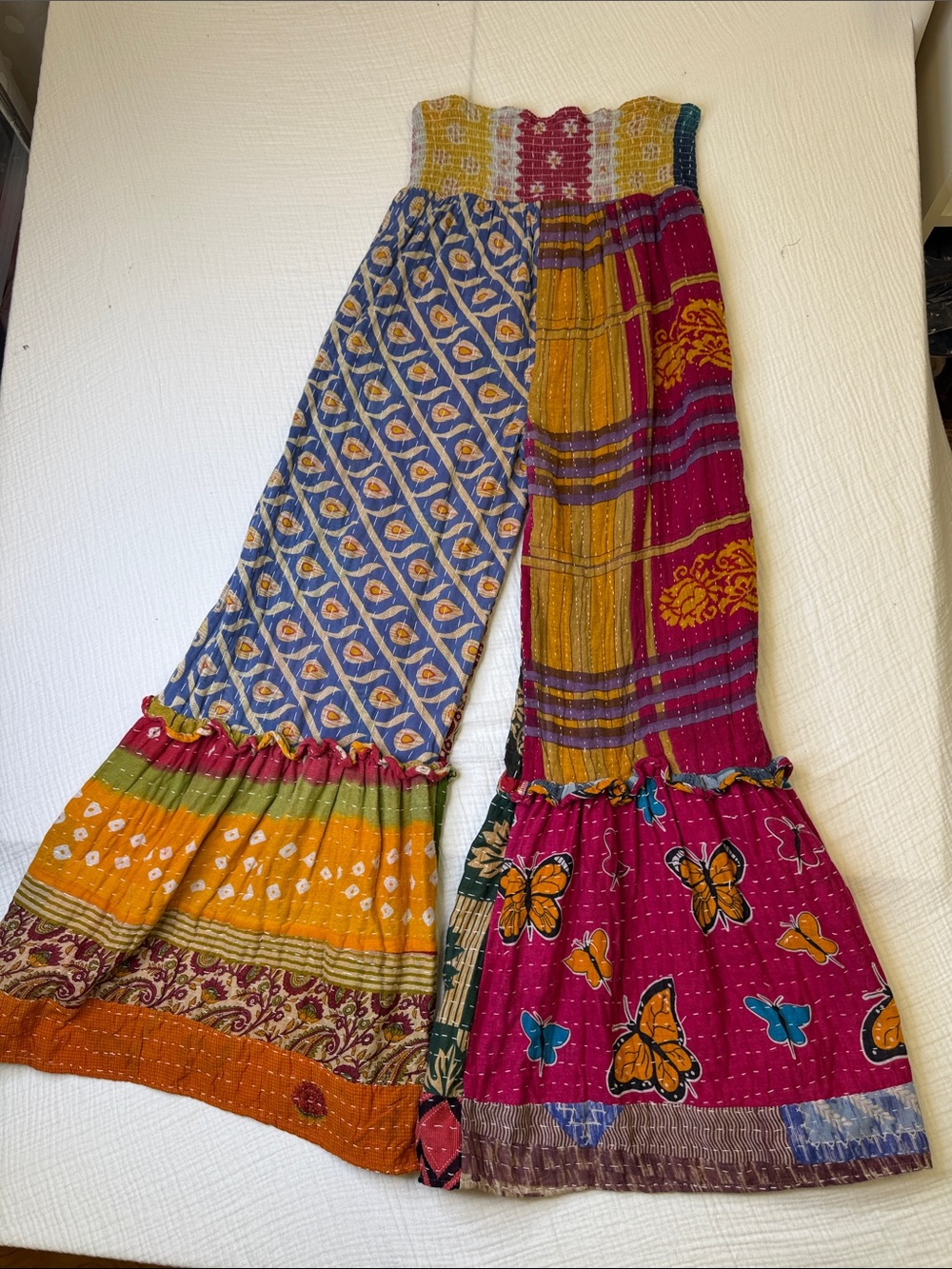 Boho Patchwork Wide-Leg Pants in Jewel & Mustard Tones